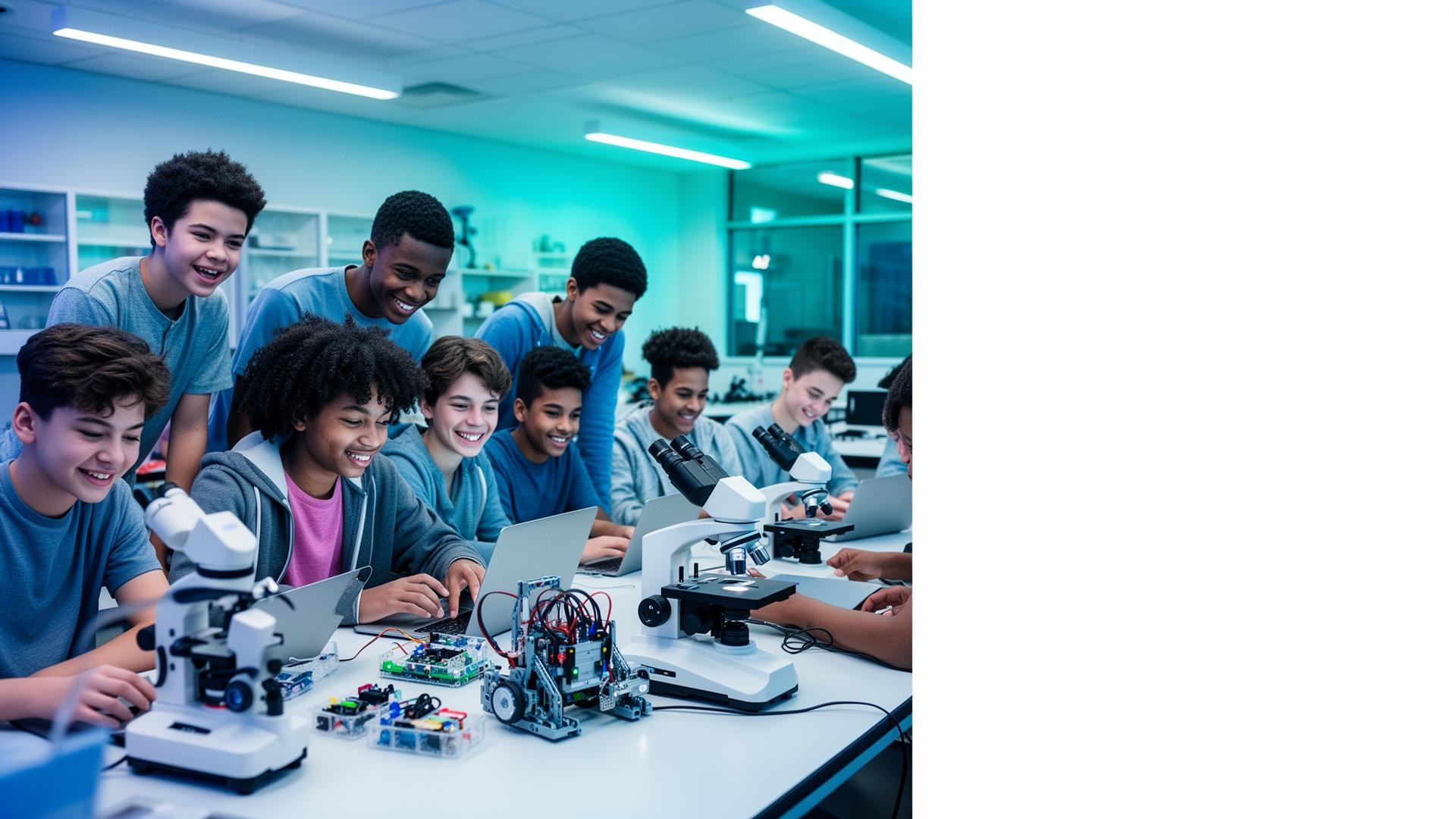 Diverse students collaborating in a STEM lab